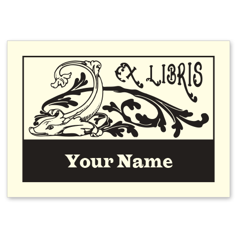 Fish and Scrolls Bookplate • Ex Libris Your Name • Natural Paper