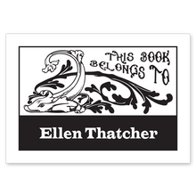 Fish and Scrolls Bookplate • This book belongs to Ellen Thatcher • White Paper