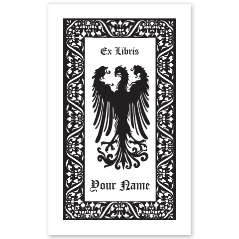 Displayed Falcon Bookplate • Ex Libris Your Name • Ornate Border • White Paper