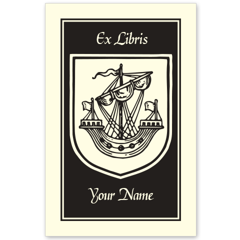 Armorial Ship Bookplate • Ex Libris Your Name • Natural Paper