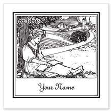 Maiden with Book Bookplate • Ex Libris Your Name • White Paper