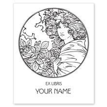 Girl with Roses Bookplate • Ex Libris Your Name • White Paper