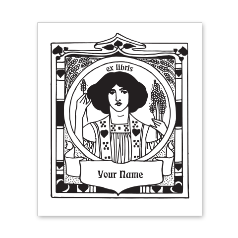 Woman with Wheat Bookplate • Ex Libris Your Name • White Paper
