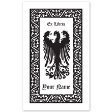 Displayed Falcon Bookplate • Ex Libris Your Name • Ornate Border • White Paper