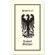 Displayed Falcon Bookplate • Property of Lemuel Gulliver • Simple Border • Natural Paper