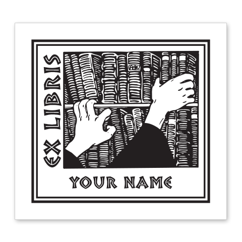 Bookshelf & Hands Bookplate • Ex Libris Your Name • White Paper