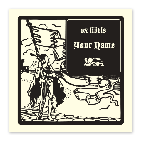 Boy with Flag Bookplate • Ex Libris Your Name • Natural Paper