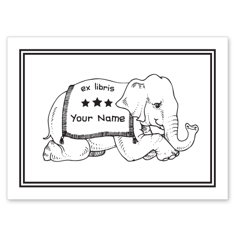 Literary Elephant Bookplate • Ex Libris Your Name • White Paper